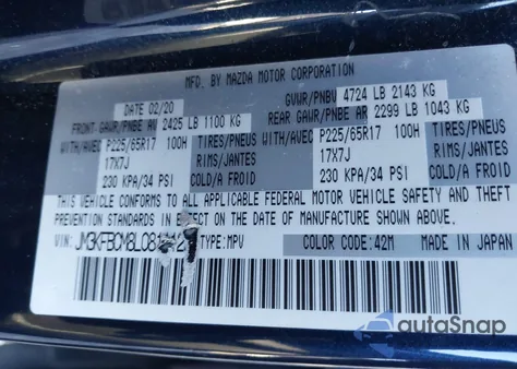 2020 Mazda Cx-5 Touring из США, поврежденный, VIN JM3KFBCM8L0811123